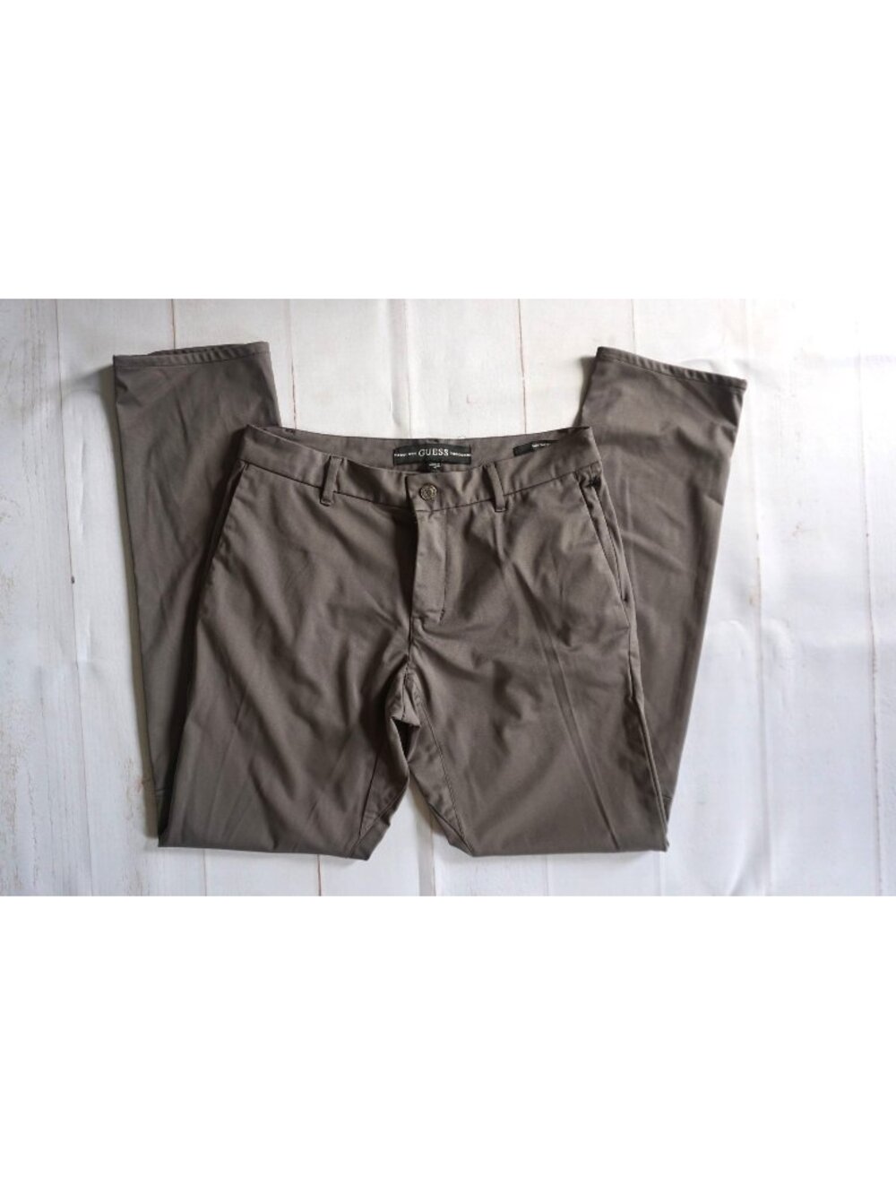 Guess Men's Gray Brown Fleece Lined Slim Tapered Chinos Pants Size 30